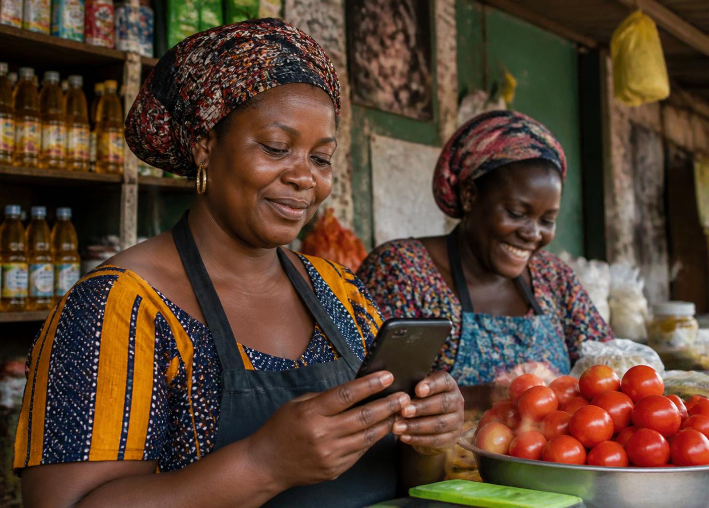 Women entrepreneurs using a mobile business tool